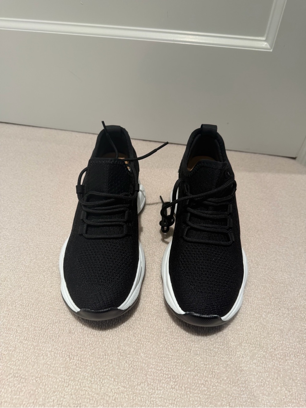 Women’s Black Knit Athletic Sneakers with White Sole